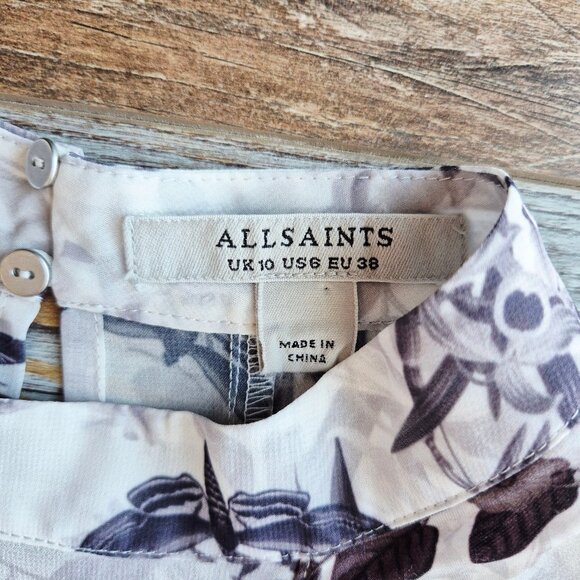 AllSaints Fleur Audrey Floral Print Asymmetric Mini Dress Mono White - Picture 13 of 16